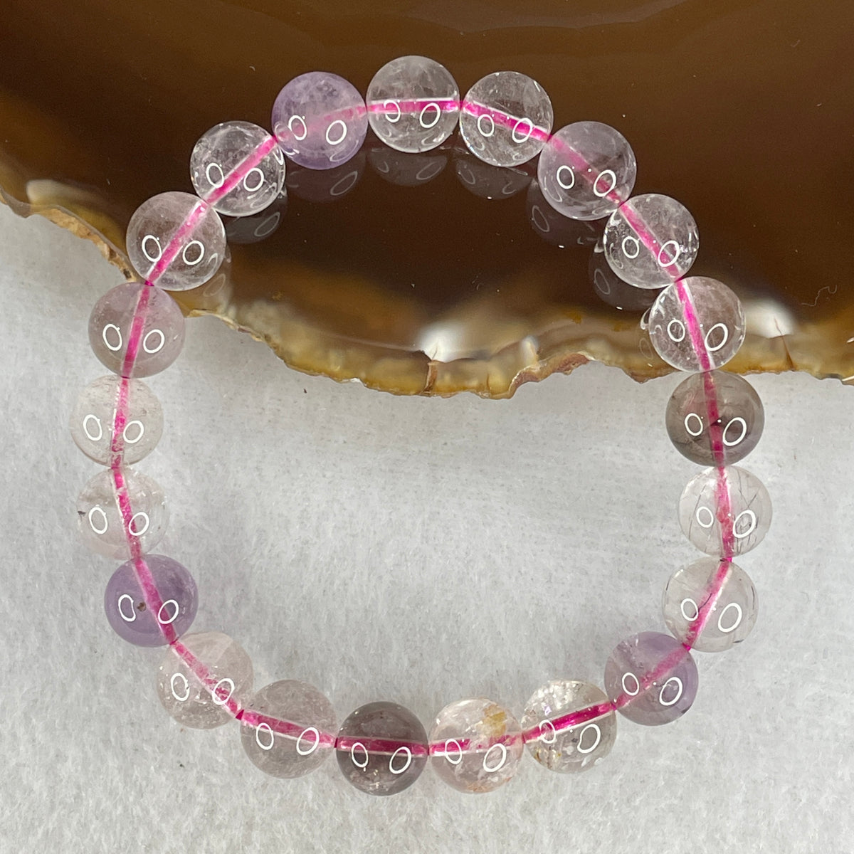 Certified Entry-Grade Natural Super 7 Crystal Beads Bracelet | Classic Mid-Sized Stacking Strand | Authentic Sacred Seven Multi-Mineral Inclusions Quartz Spiritual Catalyst & Auric Shield Bracelet (22.38g | 16cm Length | 9.3mm | 21 Beads)