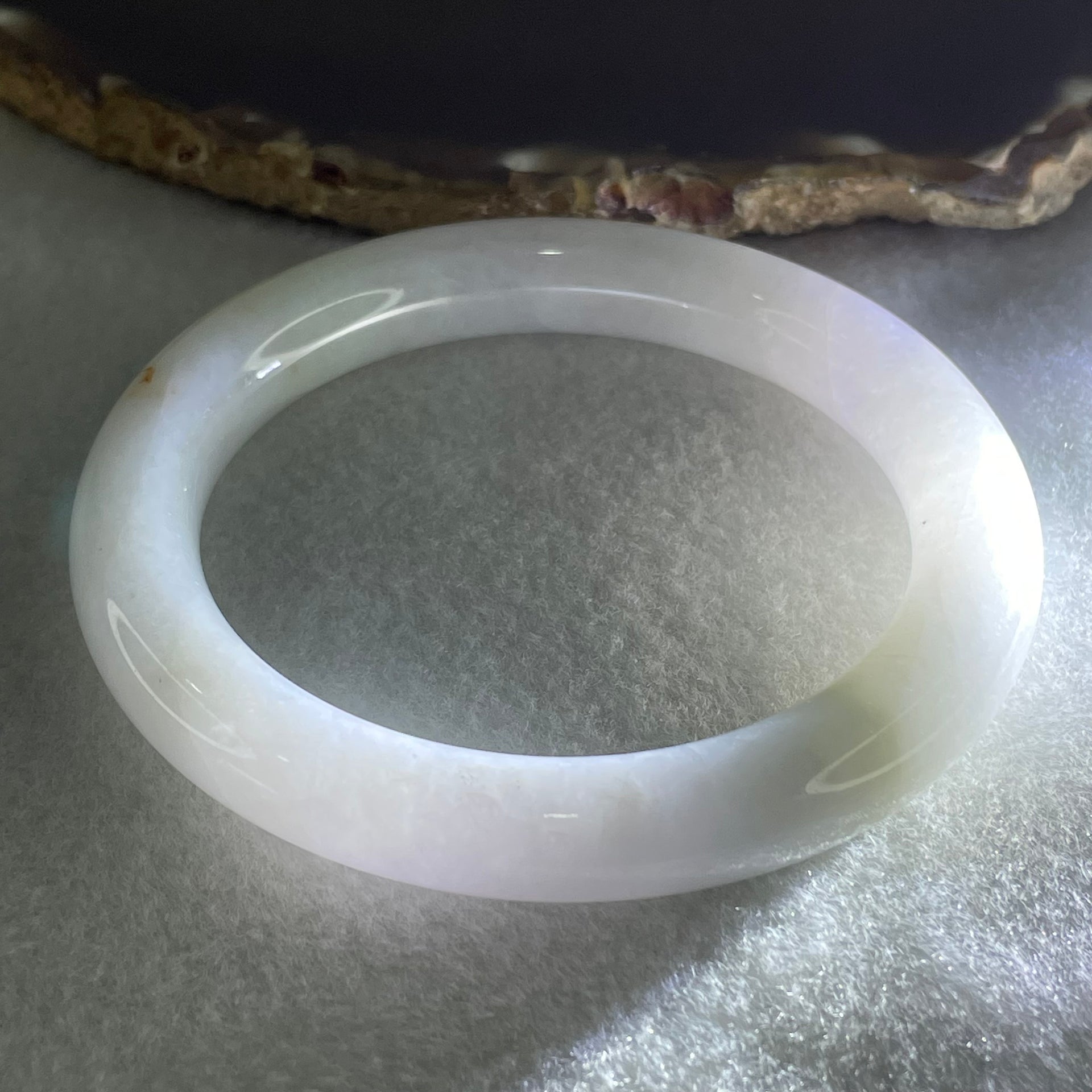 Type A Light Lavender and Light Green with Red Spots Jadeite Bangle 59.34g Inner Diameter 57.4mm 10.4 by 10.5mm (Internal Lines) - Huangs Jadeite and Jewelry Pte Ltd