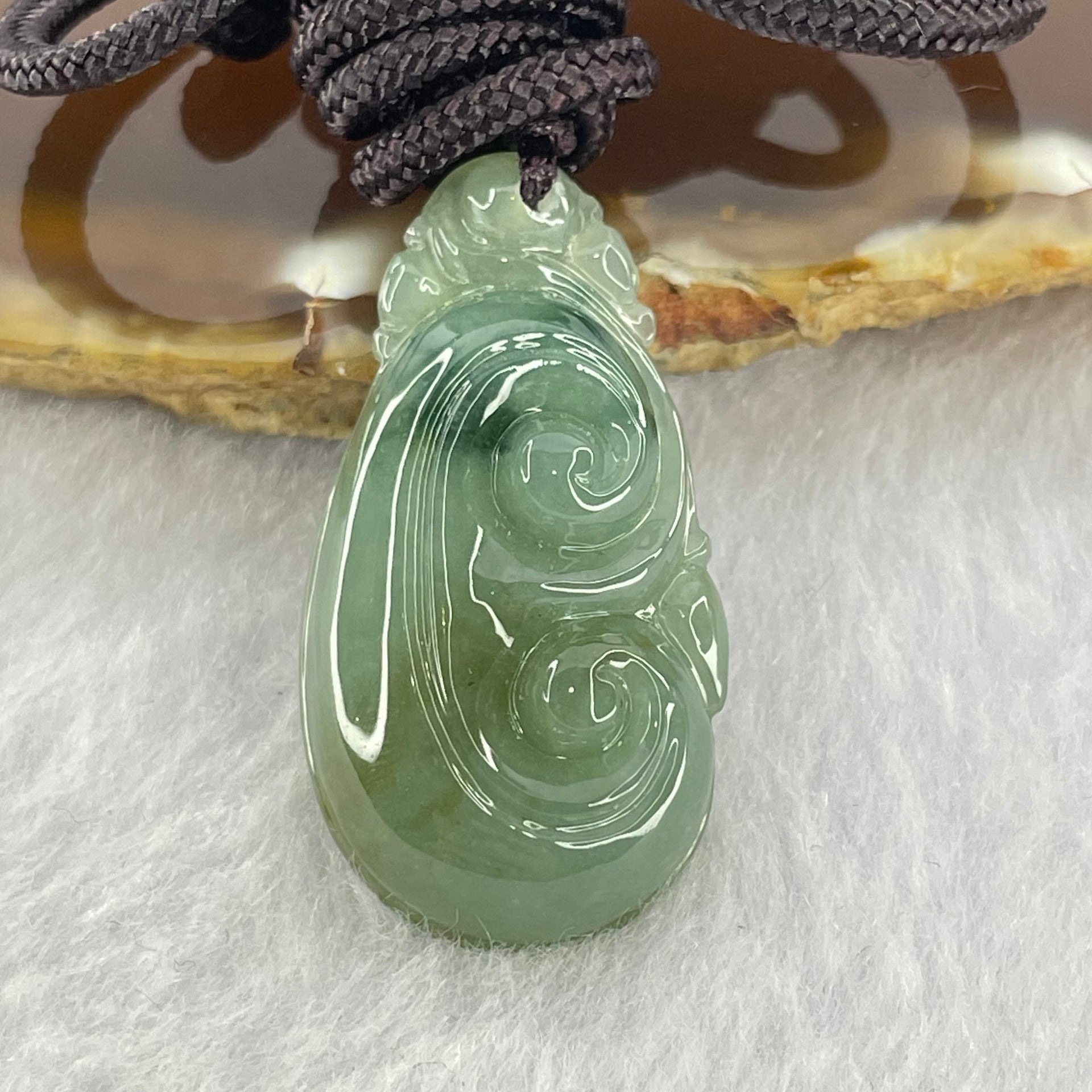 Type A Blueish Green Jadeite Ruyi Pendent 9.01g 31.5 by 17.5 by 7.5mm - Huangs Jadeite and Jewelry Pte Ltd