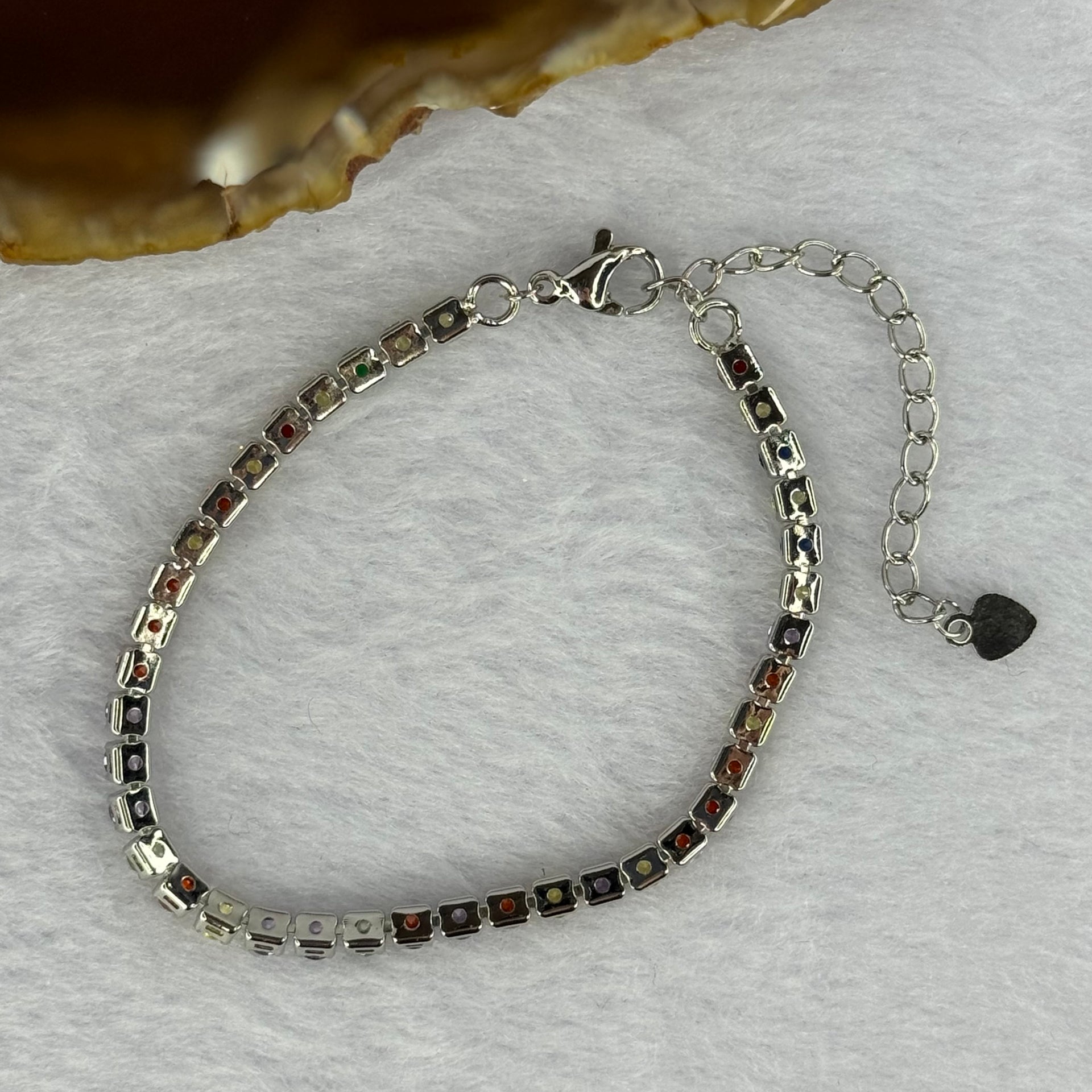 Multi Color Cubic Zirconia Crystals in Silver Bracelet (Adjustable Size) 4.11g Each stone approx 3.0 by 2.5mm - Huangs Jadeite and Jewelry Pte Ltd