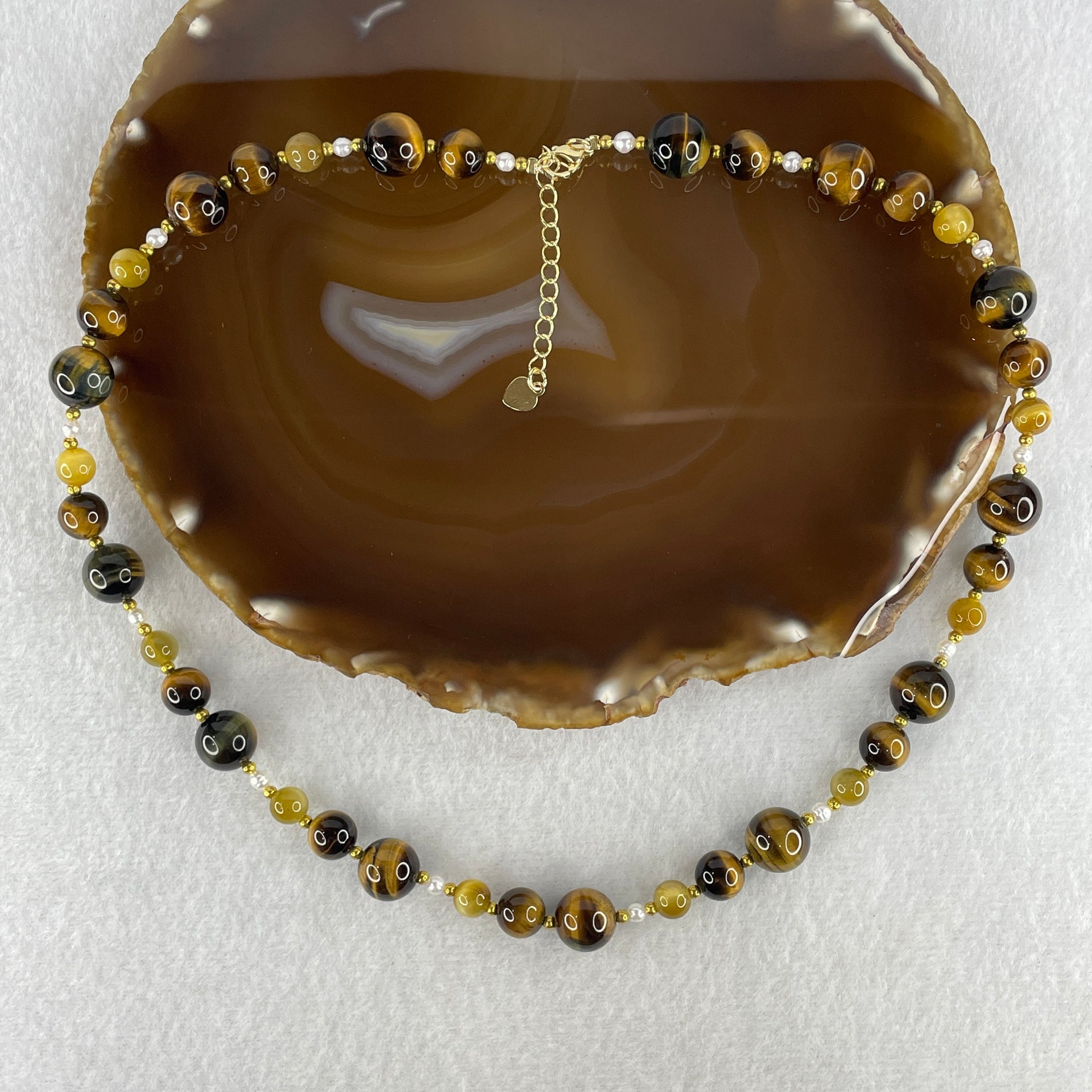 Natural Yellow Tiger's Eye Beads with Charm Necklace 38.22g 44cm 6.5 by 10.5mm 37Beads - Huangs Jadeite and Jewelry Pte Ltd