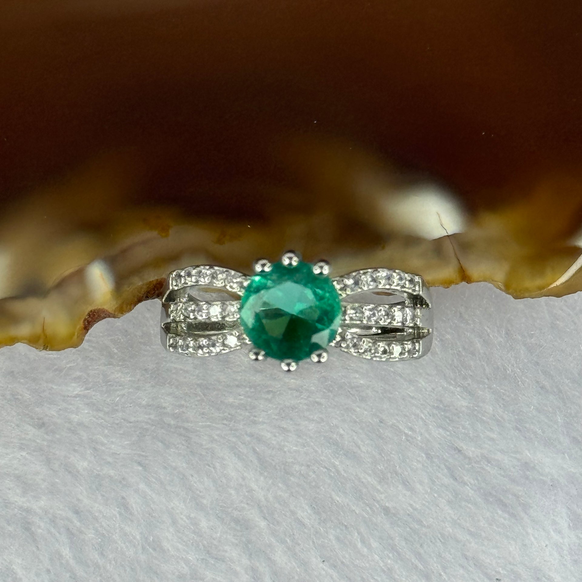 Blueish Green Cubic Zirconia in PT950 Plated S925 Sliver Ring (Adjustable Size) 2.91g 6.8 by 4.3mm - Huangs Jadeite and Jewelry Pte Ltd