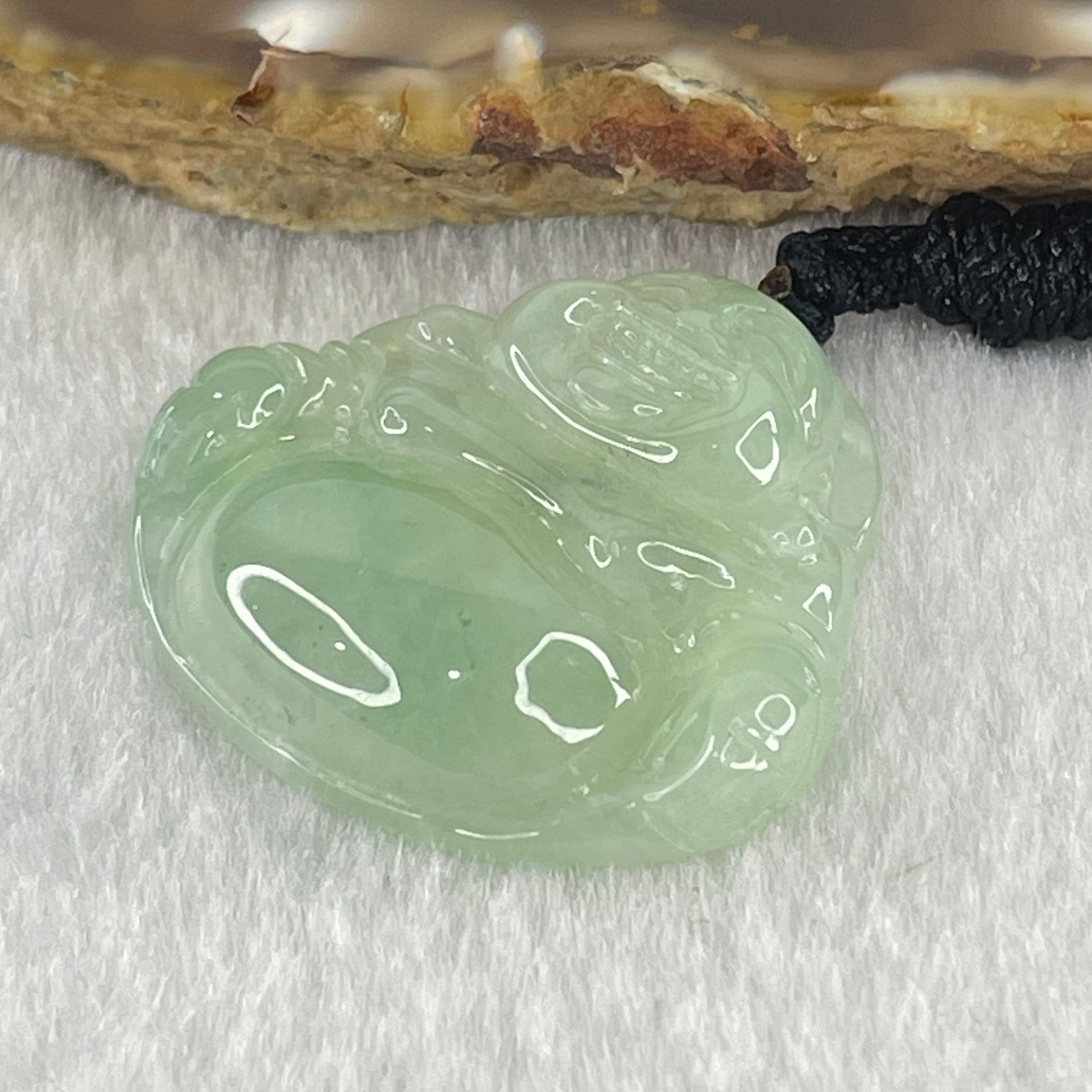 Type A Natural Semi Icy Light Green Jadeite Milo Buddha Pendant 8.03g 28.1 by 30.6 by 6.9mm - Huangs Jadeite and Jewelry Pte Ltd