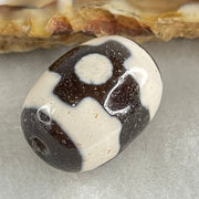 Natural Powerful Tibetan Old Oily Dark Brown With White Agate 3 Eyes Dzi Bead Heavenly Master (Tian Zhu) 三眼天诛 5.05g 17.8 by 13.5mm - Huangs Jadeite and Jewelry Pte Ltd