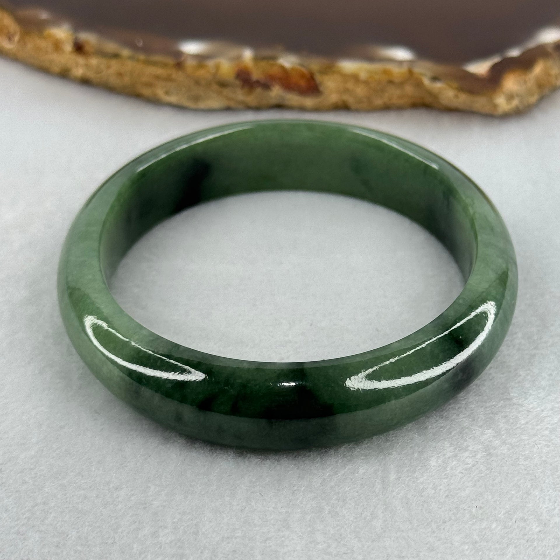 Type A Green Jadeite Oval Bangle Internal Diameter 57.7mm 36.44g 11.6 by 7.0mm (Slight Internal Lines) - Huangs Jadeite and Jewelry Pte Ltd