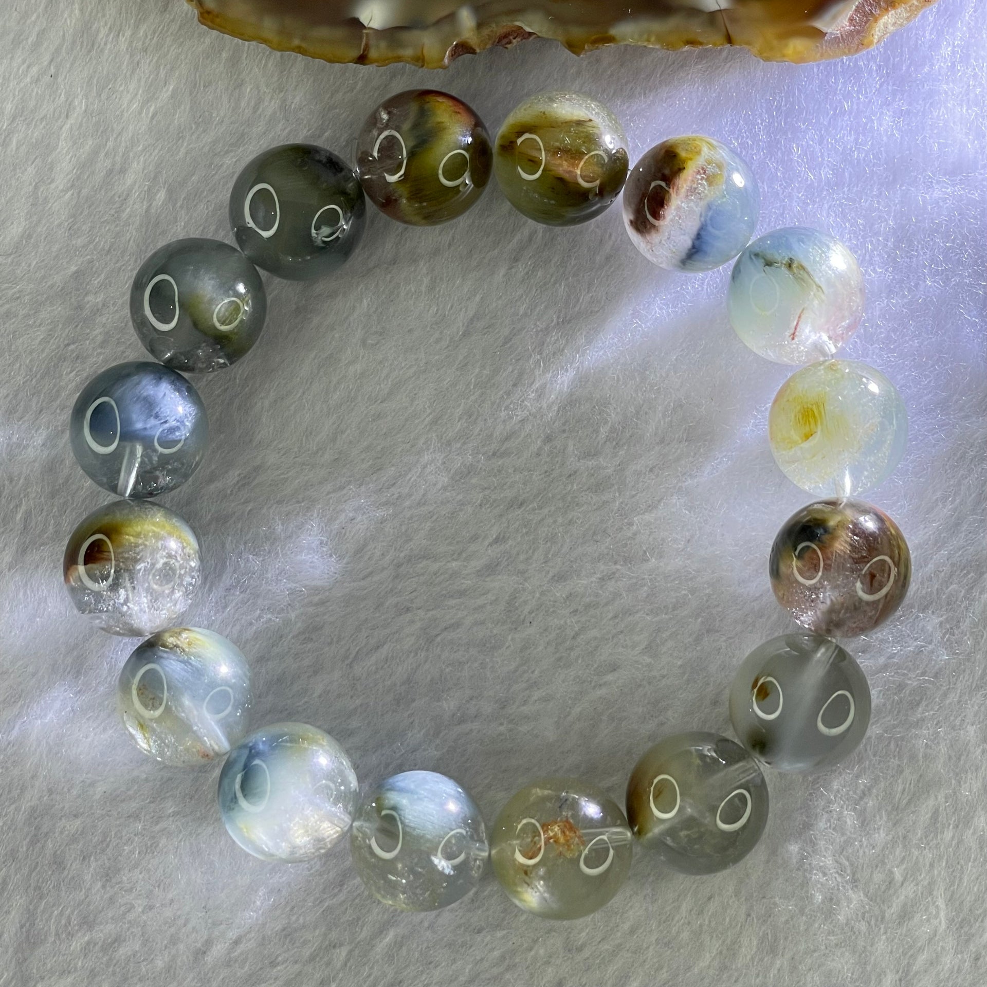 Natural Blue Rutilated Quartz Bracelet 天然蓝兔毛手链 56.65g 19cm 13.8mm 16 Beads - Huangs Jadeite and Jewelry Pte Ltd