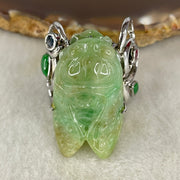Antique Natural Type A Light Green with Brownish Piaohua Jadeite Insect with S925 Sliver and Gem Stones Ring 23.79g 33.4 by 11.6 by 13.0mm US 8.7 HK 19.5 - Huangs Jadeite and Jewelry Pte Ltd