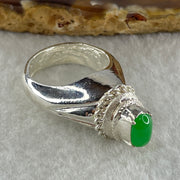 Type A Natural Apple Green Jadeite Cabochon 7.8 by 5.2 b y 3.0m Stone for Setting 11.17g (On Silver Ring Mold) US 6.5 HK 14.2 - Huangs Jadeite and Jewelry Pte Ltd