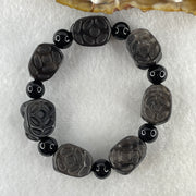 Medium Obsidian Pixiu 17.3 by 12.2 by 12.2mm 8pcs and 8 Beads 8.4mm Bracelet 34.11g 16cm - Huangs Jadeite and Jewelry Pte Ltd