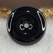 Type A Opaque Black Omphacite Jadeite Ping An Kou Donut Pendant 15.28g 30.0 by 7.7mm - Huangs Jadeite and Jewelry Pte Ltd