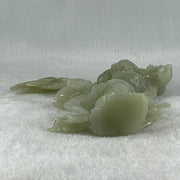 Natural Green Serpentine Fairy with Butterfly with Wooden Stand Display 336.9g 132.0 by 201.0 by 68.0mm - Huangs Jadeite and Jewelry Pte Ltd