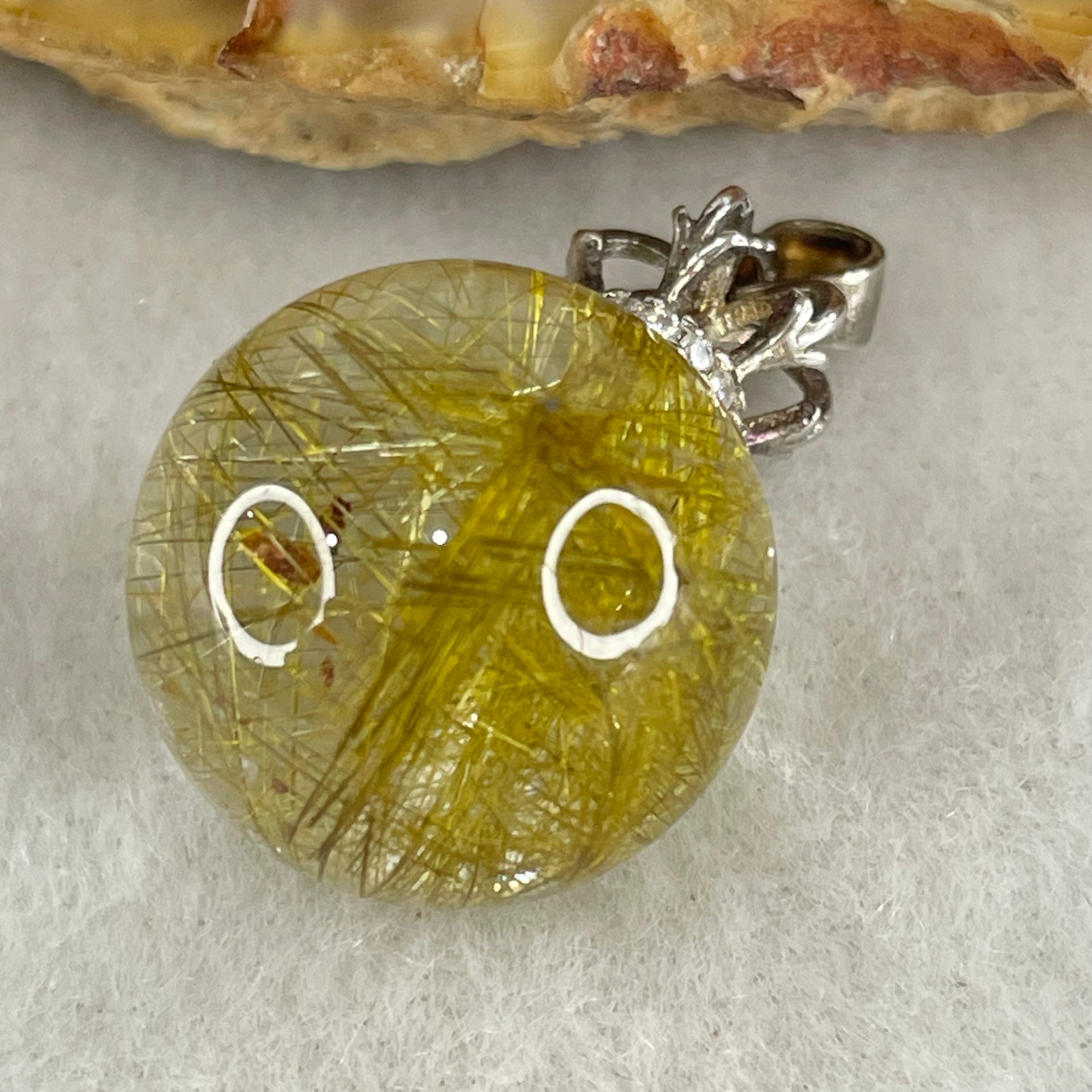 Good Grade Natural Golden Rutilated Quartz Bead in S925 Silver with Cubic Zirconia Pendant 6.45g 16.0mm - Huangs Jadeite and Jewelry Pte Ltd