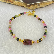 Natural Tourmaline Beads with Melon Charm in S925 Sliver Gold Color Bracelet 4.06g 16cm 9.4 by 6.9mm - Huangs Jadeite and Jewelry Pte Ltd