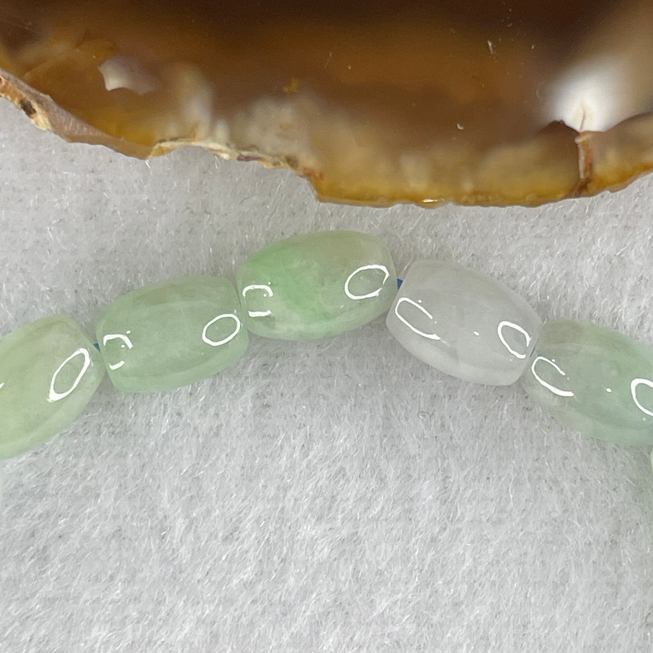 Certified Natural Type A Green with Light Lavender Jadeite Lulutong Beads Bracelet 14.30g 15.5cm 6.4mm 20 Beads