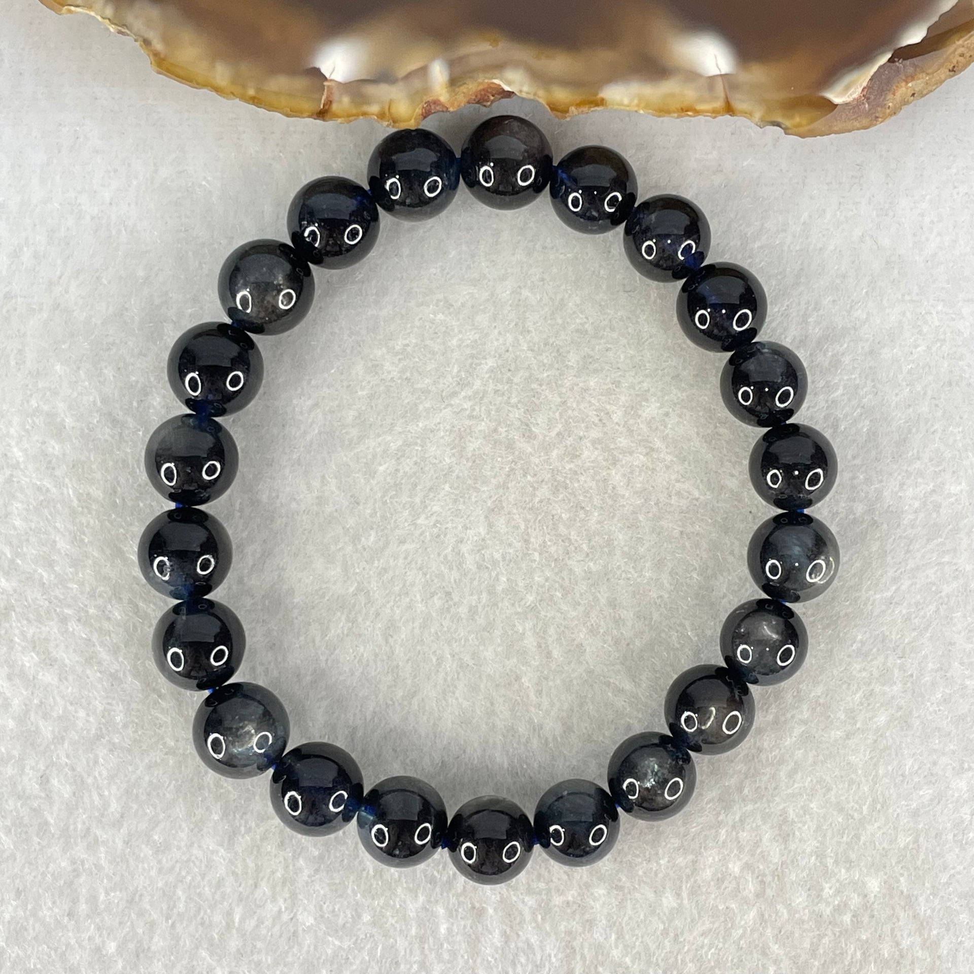 Good Grade Natural Devils Blue Beryl Aquamarine Beads Bracelet 18.41g 15cm 8.8mm 22 Beads - Huangs Jadeite and Jewelry Pte Ltd