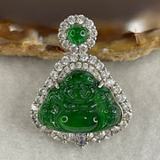 Natural Type A Omphacite Spicy Green Jadeite Milo Buddha Pendant in S925 Silver | (4.47g | 12.5 x 16.5 x 3.0mm | Power Catalyst, Laughing Buddha Joy & Fortune Anchor, Feng Shui Harmony & Abundance Pendant) - Huangs Jadeite and Jewelry Pte Ltd
