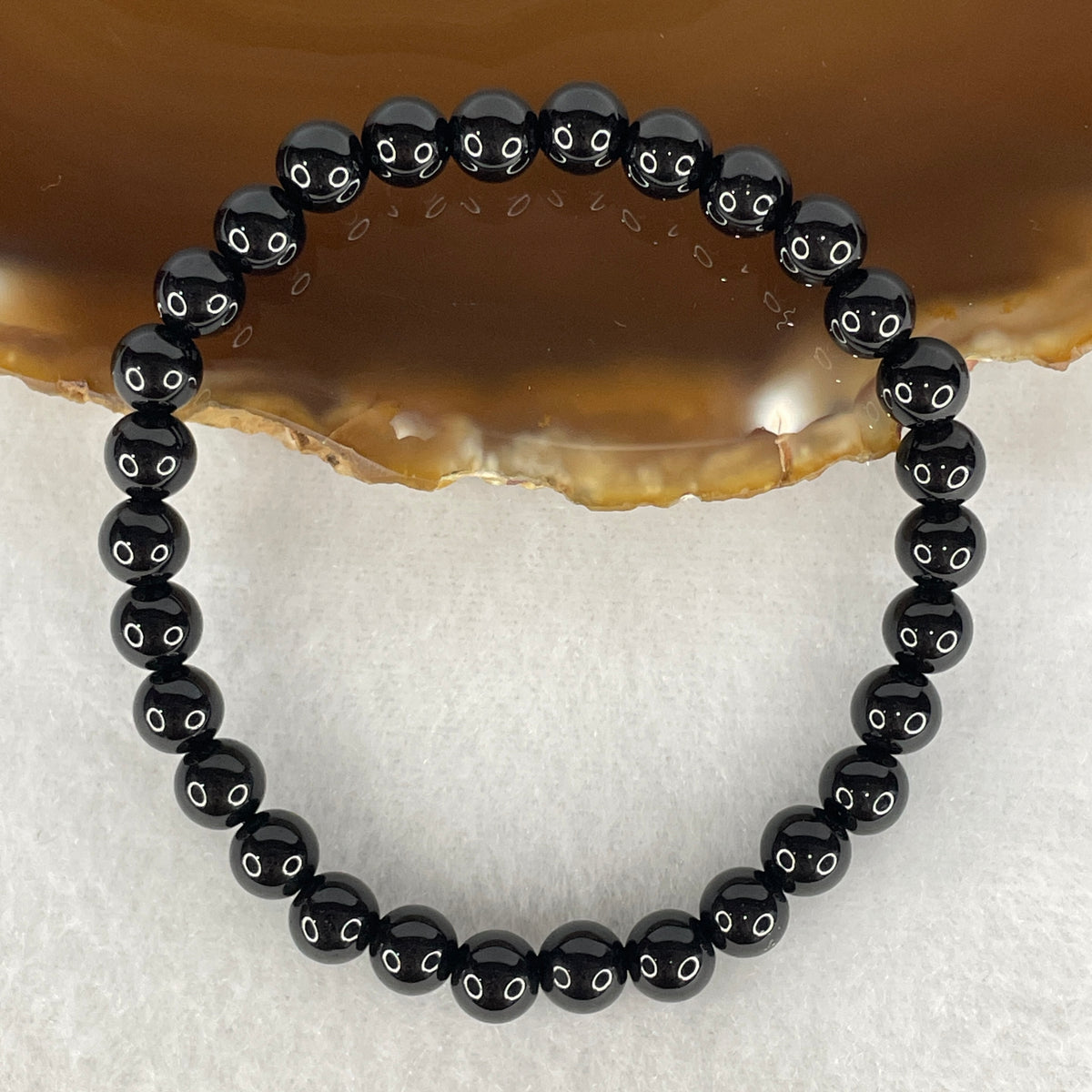 Certified Good Grade Natural Black Obsidian Beads Bracelet 9.05g 15.5cm 6.3mm 30 BeadsCertified Good Grade Natural Black Obsidian Beads Bracelet | 6.3mm Dainty Mirror-Polished (9.05g | 30 Beads | 15.5cm)