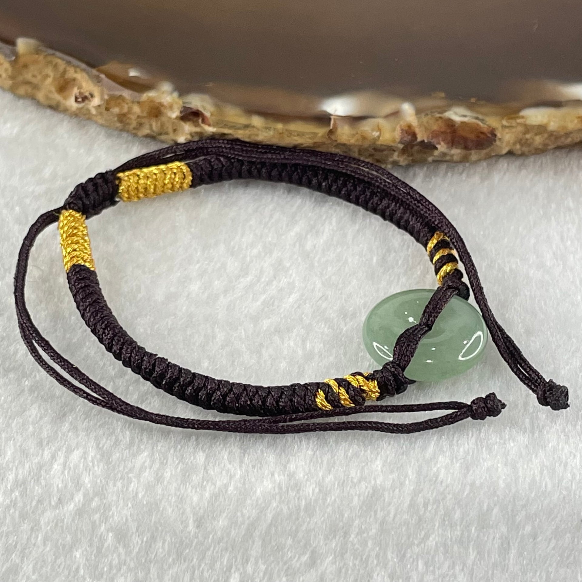 Type A Blueish Green Jadeite Ping An Kou Donut In String Bracelet 2.63g 14.5 by 4.4mm - Huangs Jadeite and Jewelry Pte Ltd