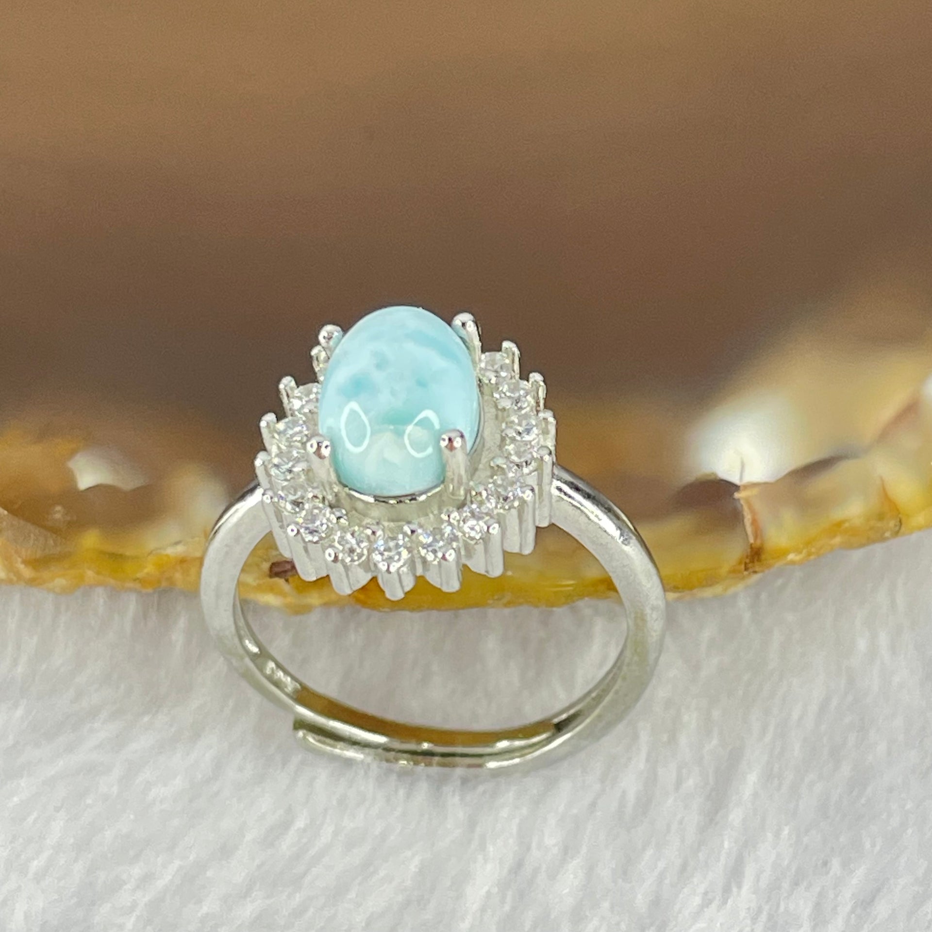 Natural Larimar in S925 Sliver Ring 2.42g 7.9 by 5.8 by 4.1mm - Huangs Jadeite and Jewelry Pte Ltd