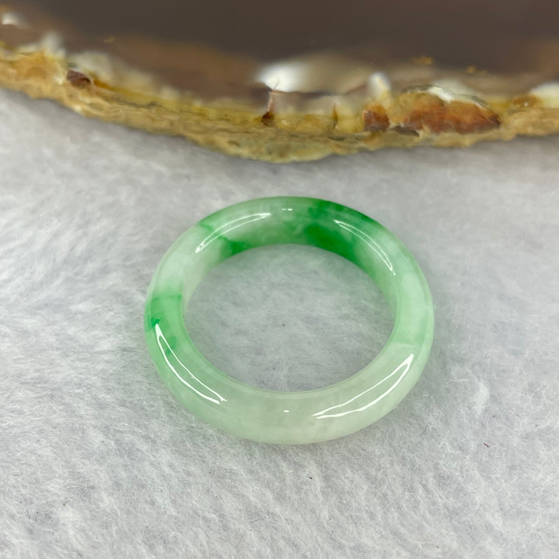 Type A Green with Spicy Green Piao Hua Jadeite Ring 3.09g by 3.5 mm by US 8.25 / HK 18 (Very Slight Internal Line) - Huangs Jadeite and Jewelry Pte Ltd