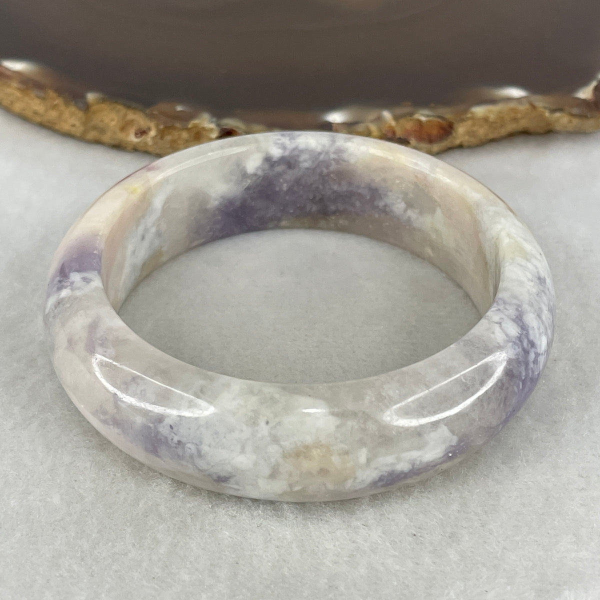 Natural White with Purple & Red Patches Elbaite Tourmaline Bangle | (65.08g | 54.5mm Inner Diameter | 17.2x8.5mm | Internal Line | Synergy, Spiritual Enlightenment, Vitality & Protection Shield)