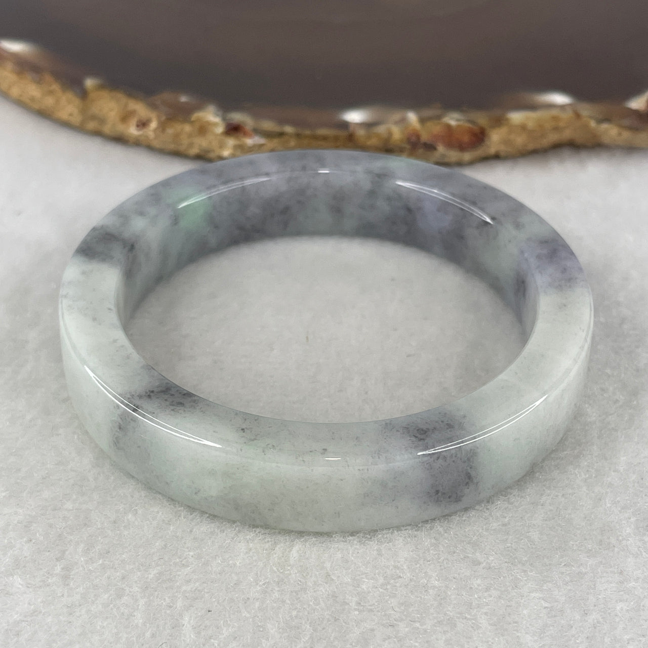 Natural Type A Multicolor Jadeite Bangle | 52.7mm Ink-Grey "Wuji" with Light Blueish-Green Ripples | Very Slight Internal Lines  "Fei Cui" Round Wrist Heirloom (50.77g 11.2x7.4mm)