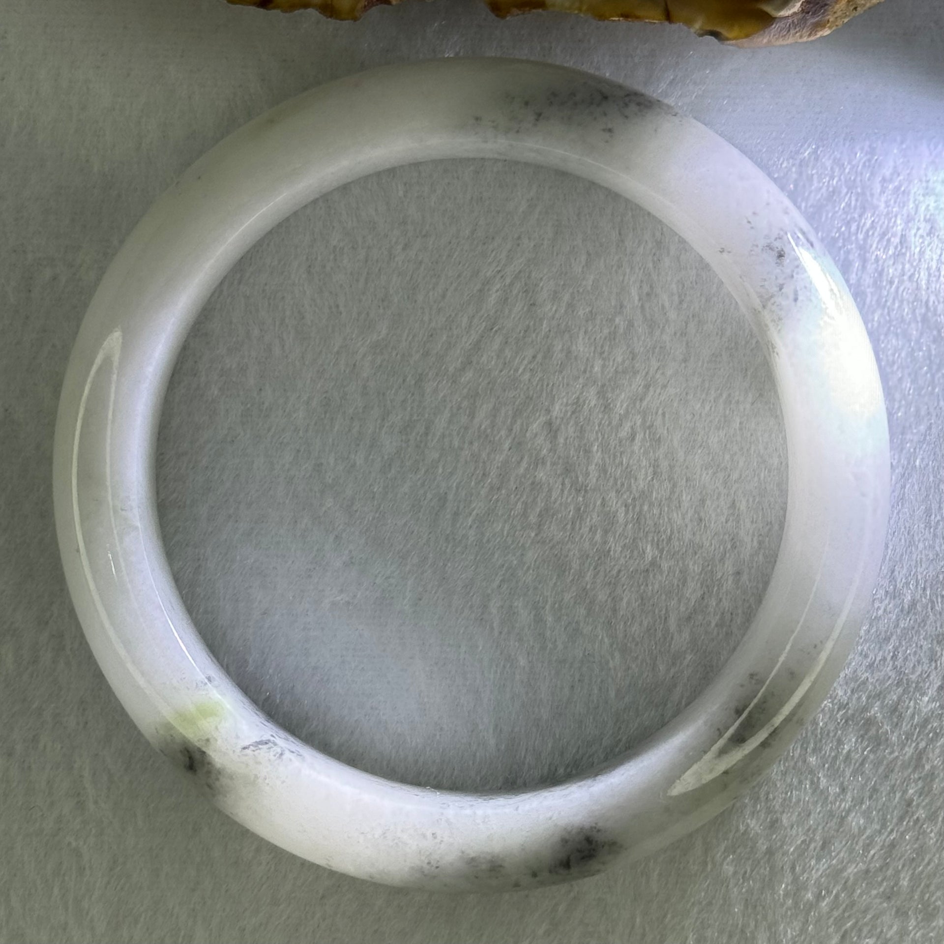 Type A Faint Lavender Green to White with Grey Wuji Patches Jadeite Bangle Internal Diameter 58.2mm 70.55g 14.0 by 9.3mm (Very Slight Internal Lines) - Huangs Jadeite and Jewelry Pte Ltd