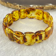 Natural Yellow Flower Amber Shou Pai Bracelet 天然花珀手牌手链 14.27g 17.5cm 18.6 by 12.7 by 4.8mm 15pcs - Huangs Jadeite and Jewelry Pte Ltd