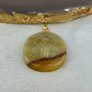 (Pre Love) Lotus on Water by Master Yun Long Zi Type A Yellow Red Jadeite Mother Mary in 18K 750 Yellow Gold Clasp 18.38g 34.1 by 30.1 by 6.8mm with Complete Box 2,124.3g - Huangs Jadeite and Jewelry Pte Ltd