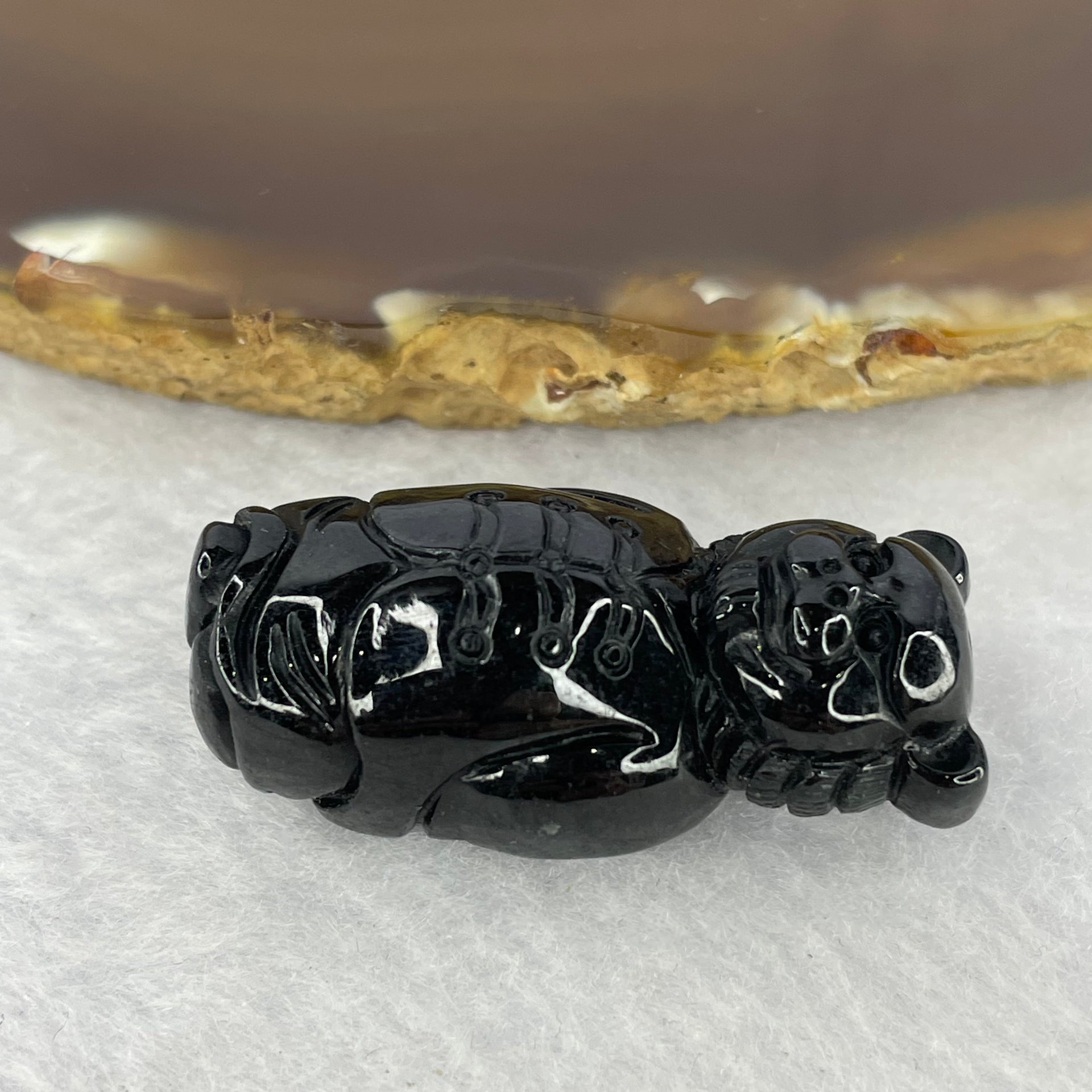 Type A Opaque Black Omphasite Jadeite Tiger Pendant A货墨翠老虎牌 18.54g 38.1 by 19.0 by 15.0 mm - Huangs Jadeite and Jewelry Pte Ltd
