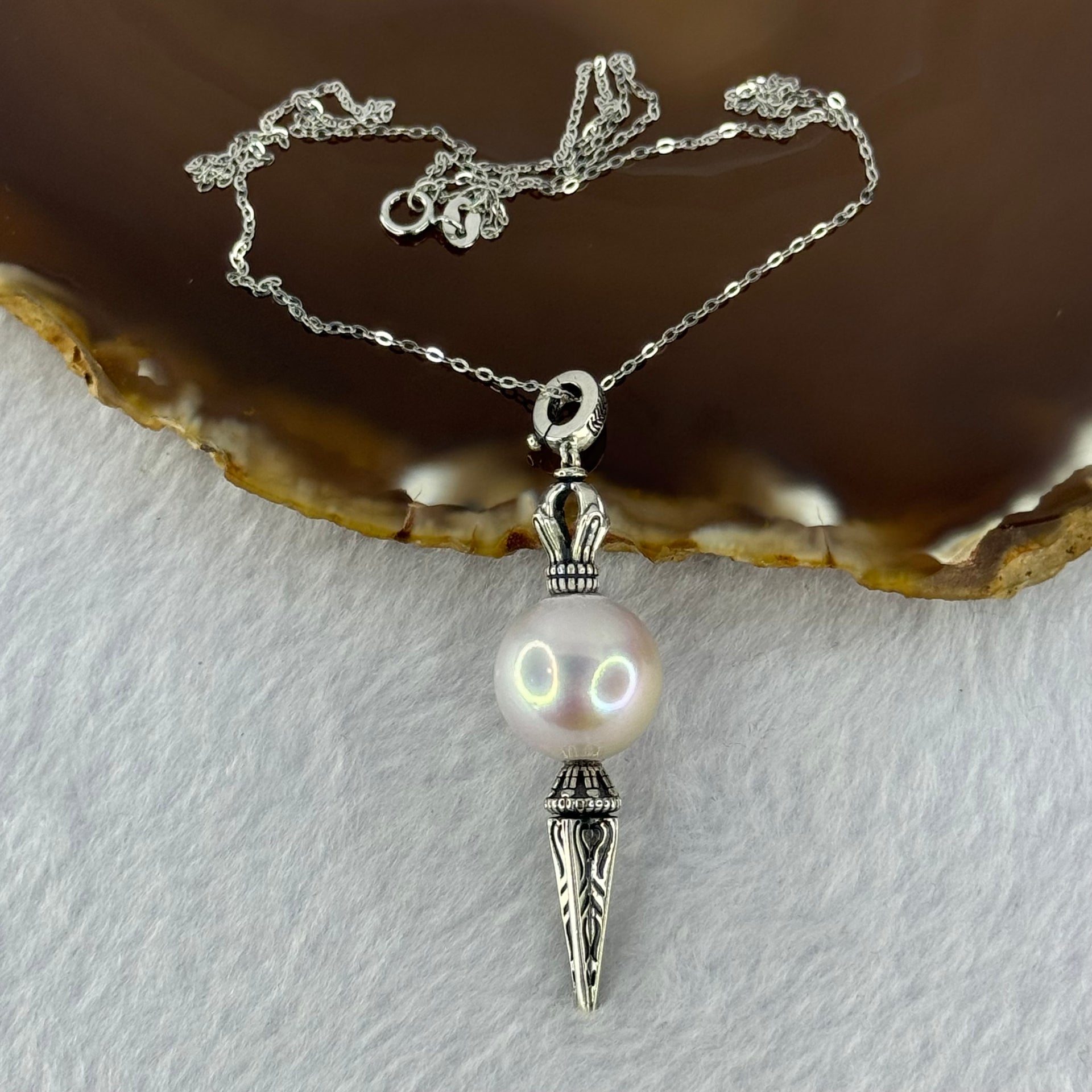 Natural Large White Pearl Demon Subduing Dagger S925 Silver Pendant in S925 Sliver Necklace 8.39g 14.2mm - Huangs Jadeite and Jewelry Pte Ltd