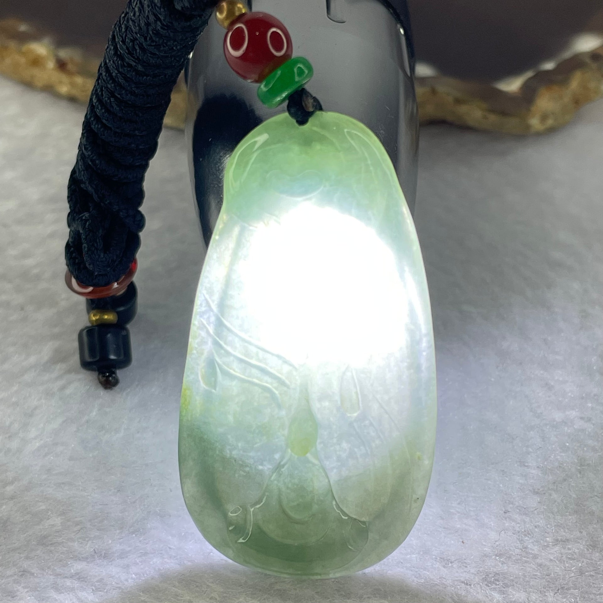 Type A Blueish Green Jadeite Benefactor Pendent 12.10g 48.0 by 26.0 by 4.2mm - Huangs Jadeite and Jewelry Pte Ltd
