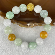 Type A Light Green Faint Lavender and Yellow Jadeite Beads Bracelet 64.31g 18cm 13.5mm 16 Beads - Huangs Jadeite and Jewelry Pte Ltd