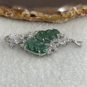 Natural Type A Icy Blueish Green Jadeite Double Leaf Pendant in S925 Silver |  (4.97g | 14.5 x 9.5 x 1.5mm | Double Growth & Executive Success Anchor, Feng Shui Prosperity & Harmony Pendant) - Huangs Jadeite and Jewelry Pte Ltd