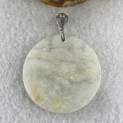 Natural Type A Semi-Icy White & Brownish Jadeite Round Wu Shi Pai Pendant in S925 Silver | Peace Plaque & Protection (10.44g | 46.2 x 3.0mm) - Huangs Jadeite and Jewelry Pte Ltd