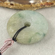 Type A Green with Blueish Green and Yellow Piao Hua Jadeite Ping An Kou Donut Pendent 27.08g 35.3 by 10.2mm - Huangs Jadeite and Jewelry Pte Ltd