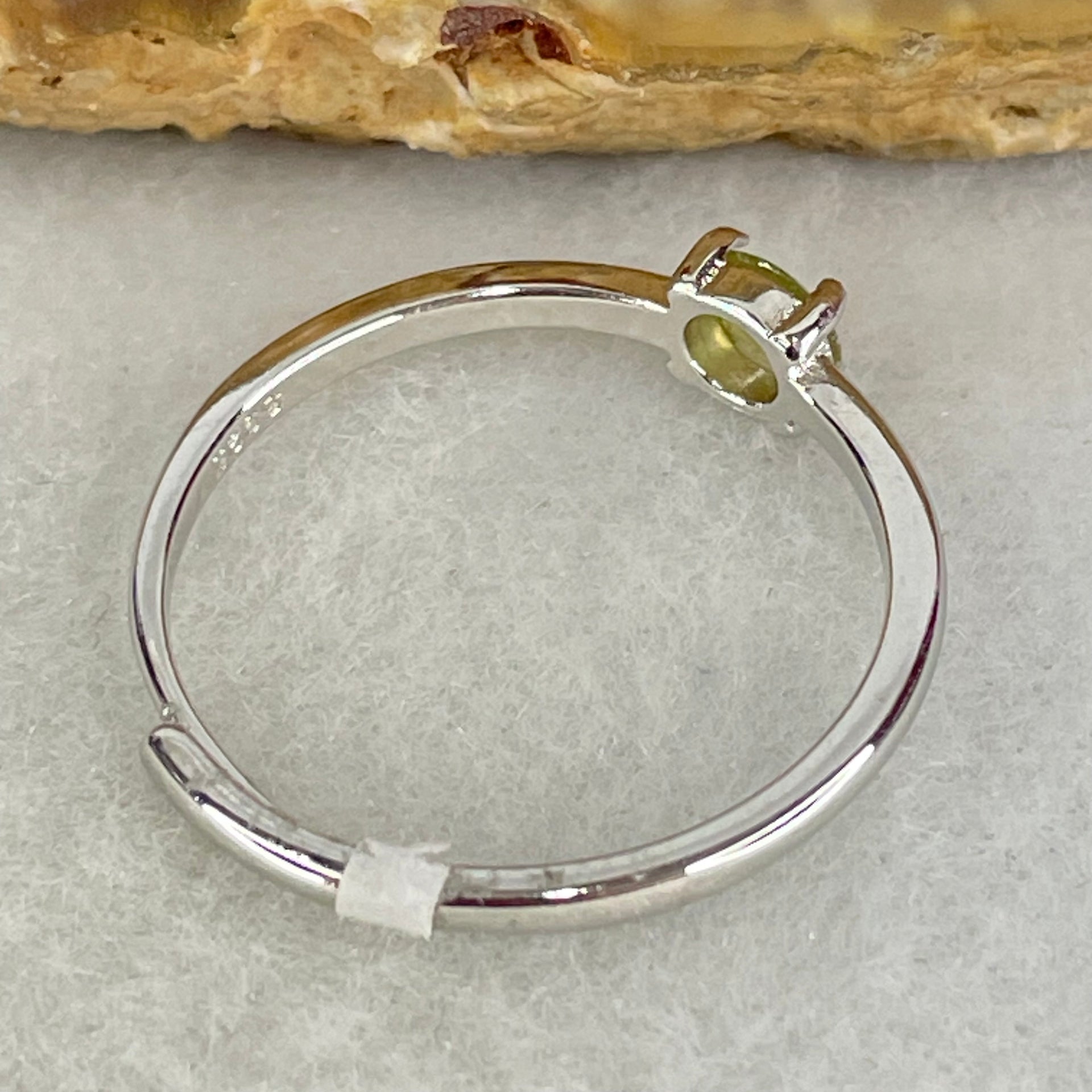 Type A Semi Icy Green Cabochon Jadeite in S925 Sliver Ring (Adjustable Size) 1.02g 4.1 by 1.5mm - Huangs Jadeite and Jewelry Pte Ltd
