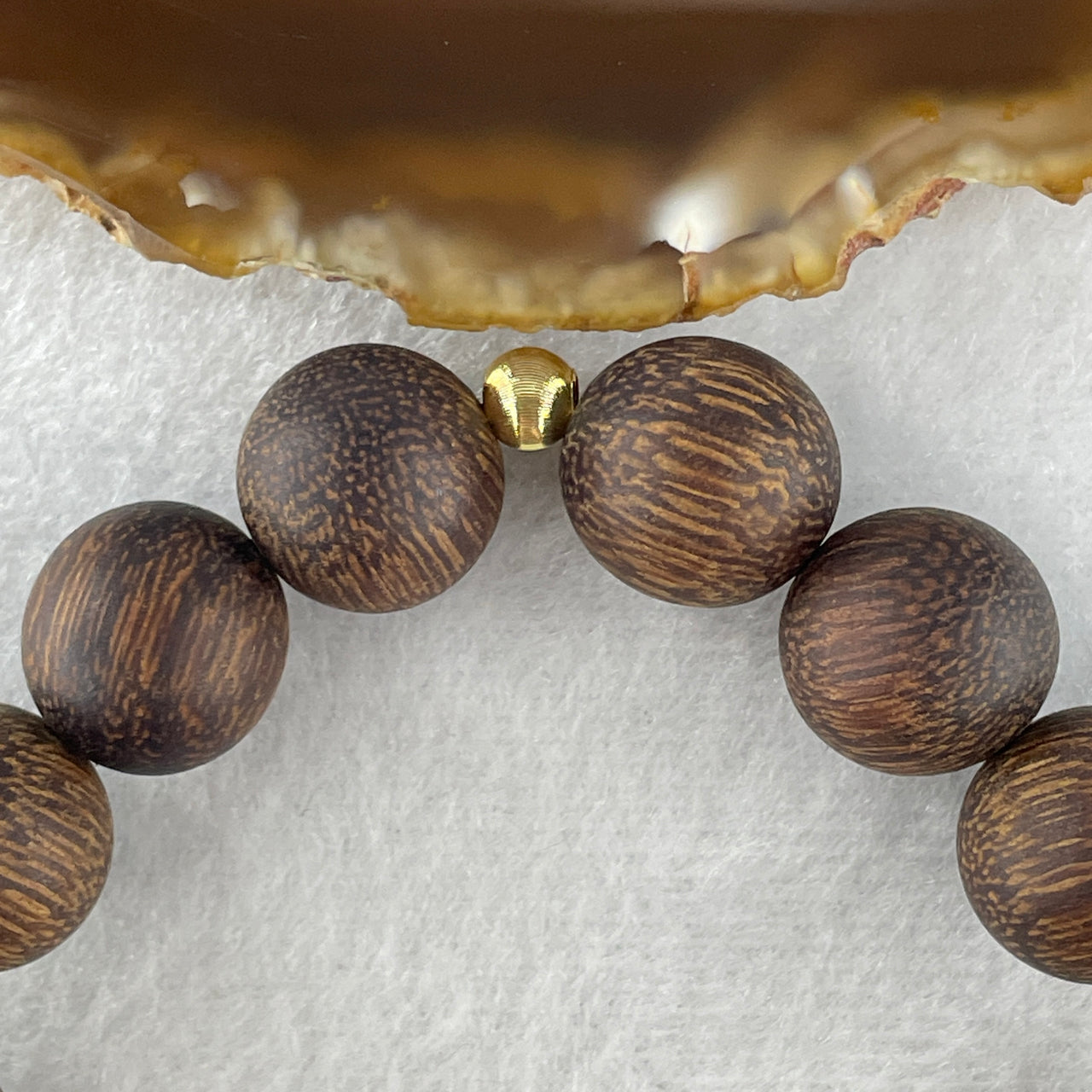 Natural Agarwood with Gold Color Charms Beads Bracelet 28.81g 19cm 15.0mm 15 Beads (Very Slightly Scented)