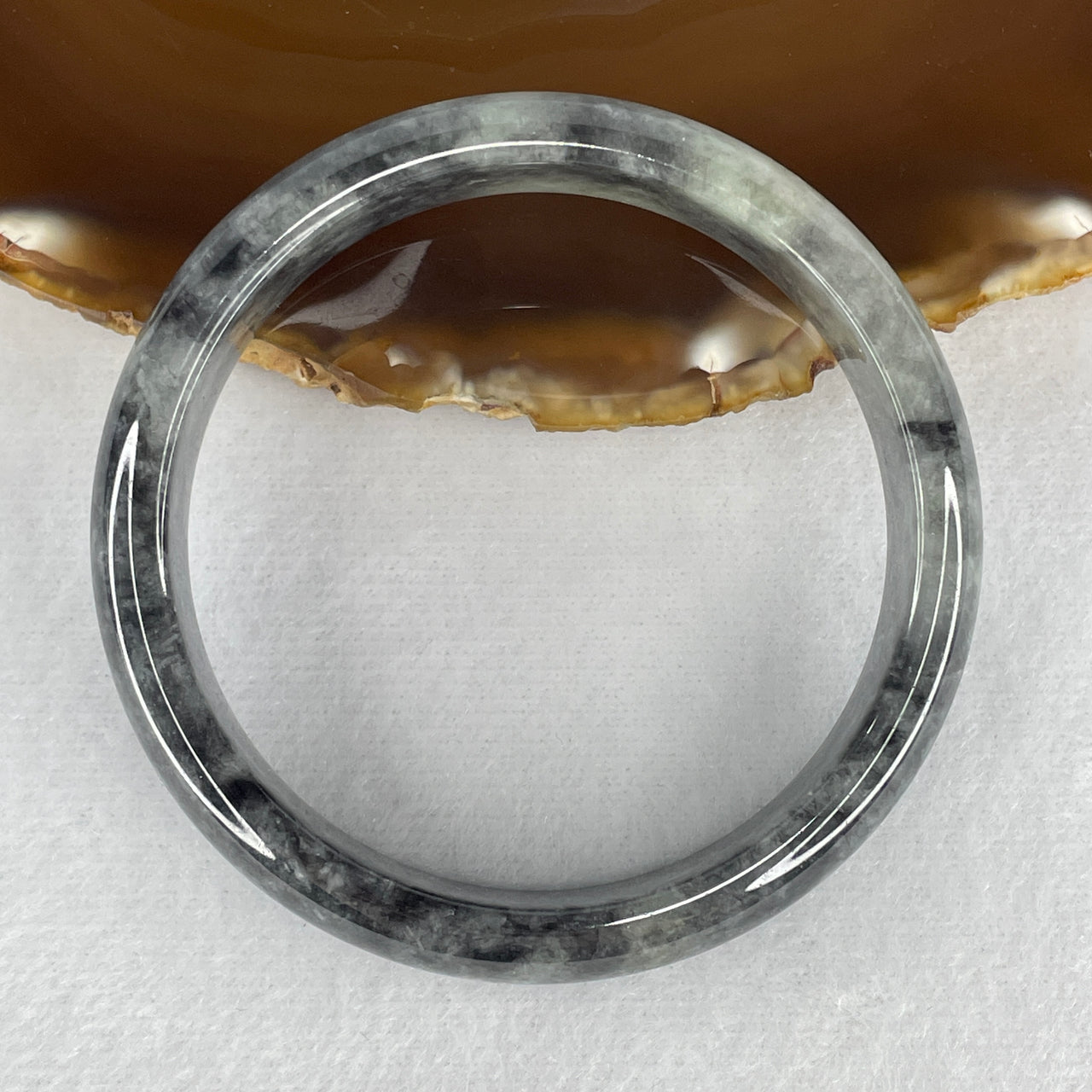 Certified Natural Type A Wuji Grey with Light Green Spot Jadeite Bangle 53.527g Internal Diameter 57.7mm 14.2 by 7.4mm (Very Slight Internal Lines) - Huangs Jadeite and Jewelry Pte Ltd