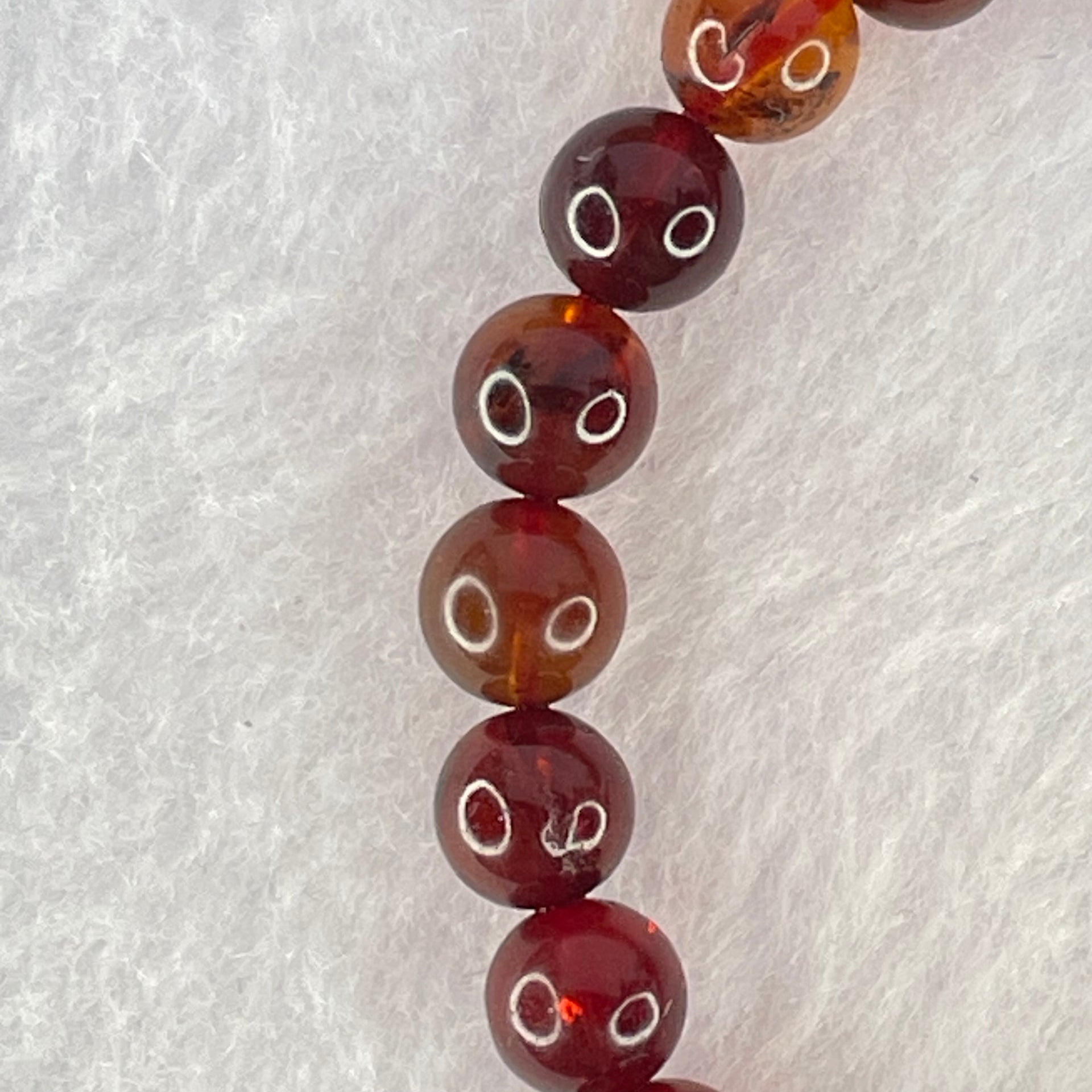 Natural Blood Red Amber Beads Bracelet 5.06g 15cm 7.4mm 25 Beads - Huangs Jadeite and Jewelry Pte Ltd