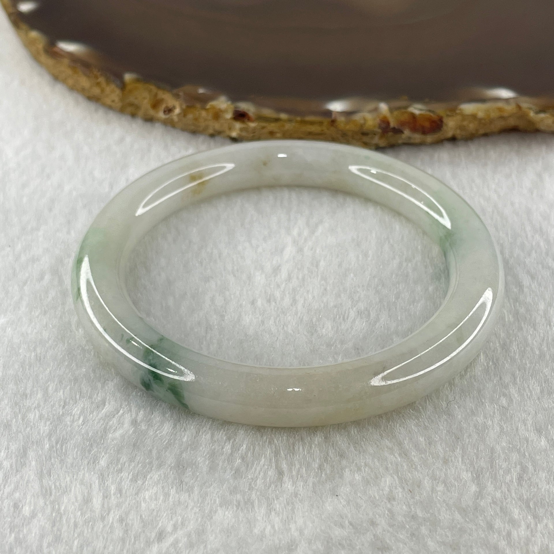 Natural Type A Faint Green with Blueish Green Piao Hua Flora Jadeite Bangle 37.89g Inner Diameter 53.5mm 8.4 by 9.5mm (Very Very Slight Internal Lines) - Huangs Jadeite and Jewelry Pte Ltd