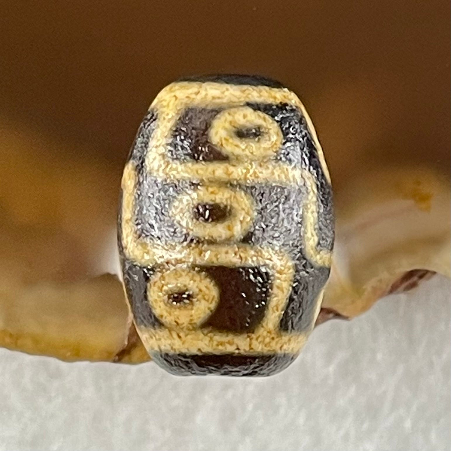 Natural Powerful Tibetan Old Oily Agate 9 Eyes Dzi Bead Heavenly Master (Tian Zhu) 九眼天诛 2.14g 14.1 by 10.3mm - Huangs Jadeite and Jewelry Pte Ltd