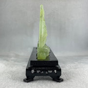 Natural Icy Light Green Serpentine Shan Shui with Gui ren Benefactor on Boat with Twin Birds with Wooden Stand Display 695.1g 242.0 by 164.0 by 83.0mm - Huangs Jadeite and Jewelry Pte Ltd