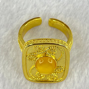 Natural Butterscotch with Yellow Amber in  Sliver Gold Color Ring (Adjustable Size) 7.50g 10.2 by 6.9 by 3.5mm - Huangs Jadeite and Jewelry Pte Ltd