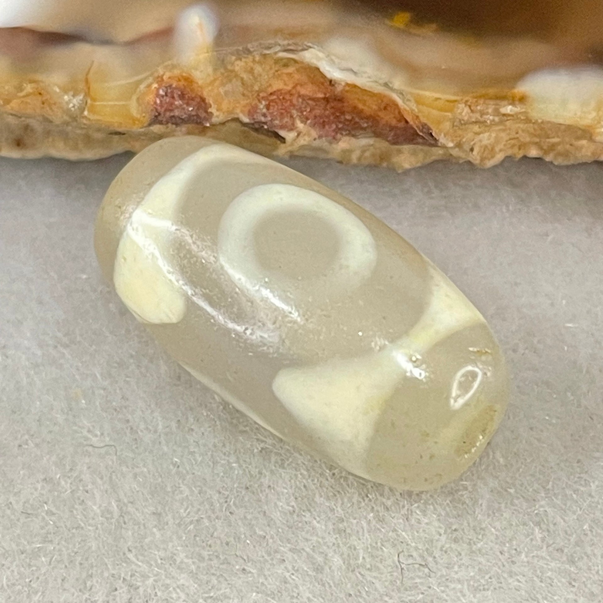 Natural Powerful Tibetan Old Oily Agate 3 Eyes Dzi Bead Heavenly Master (Tian Zhu) 三眼天诛 3.05g 19.9 by 10.4mm - Huangs Jadeite and Jewelry Pte Ltd