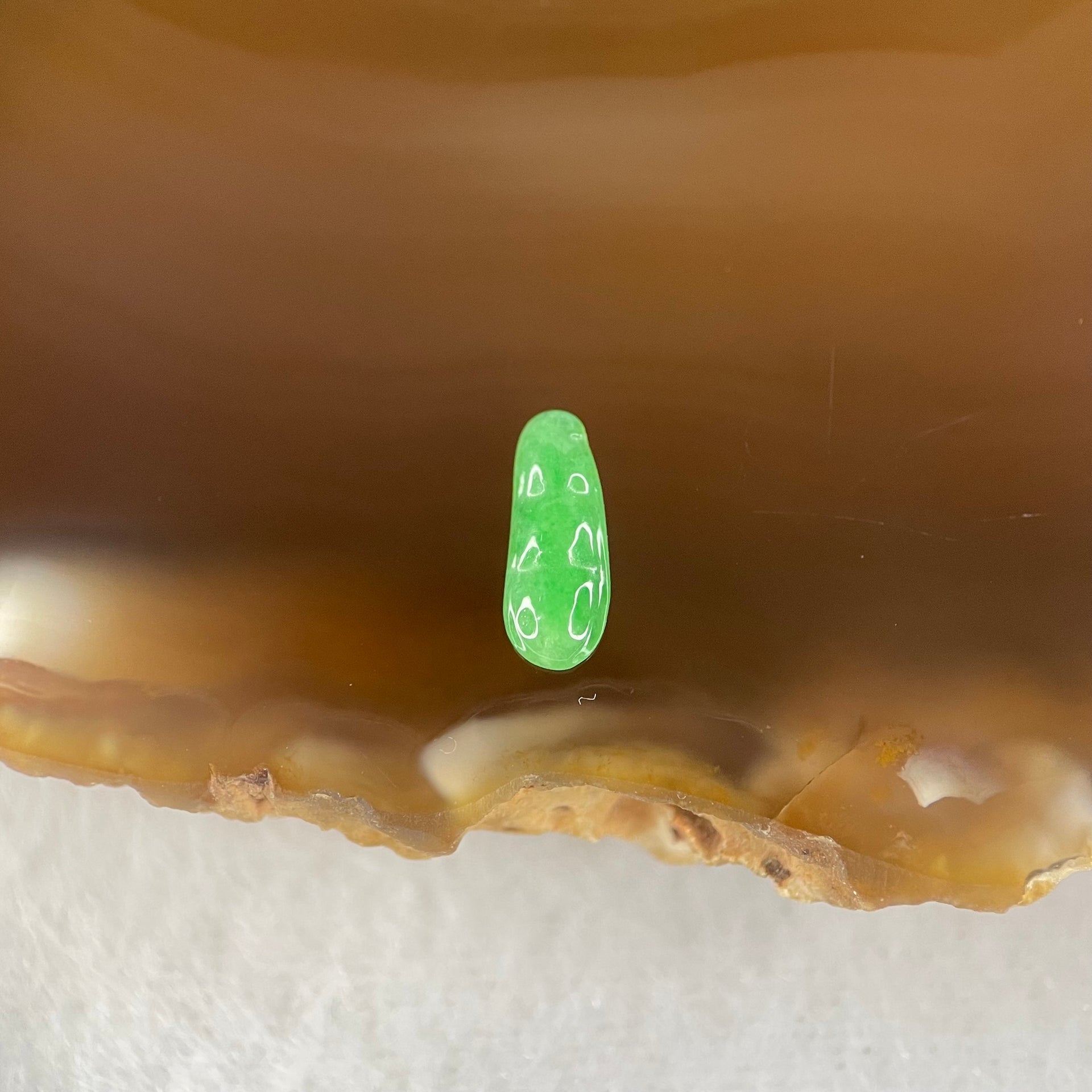 Type A Old Mine Full Green Jadeite Peapod Charm Stone For Setting 0.14g 9.4 by 3.6 by 1.7mm - Huangs Jadeite and Jewelry Pte Ltd