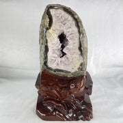 Natural Amethyst Cave with Wooden Stand 3,899.5g 142.8 by 151.0 by 245.0mm - Huangs Jadeite and Jewelry Pte Ltd