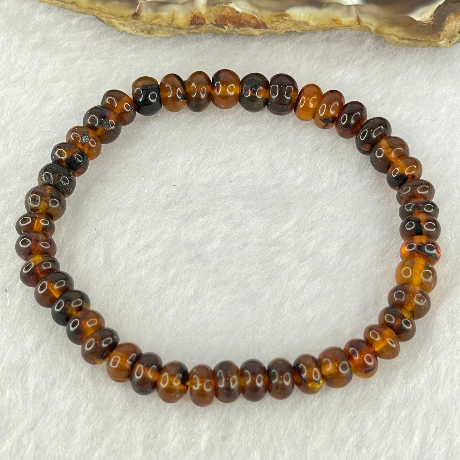 Natural Dark Brownish Yellow Medicine Amber Beads Bracelet 天然抚顺药珀手链 4.30g 15cm 6.5mm 42 Beads - Huangs Jadeite and Jewelry Pte Ltd