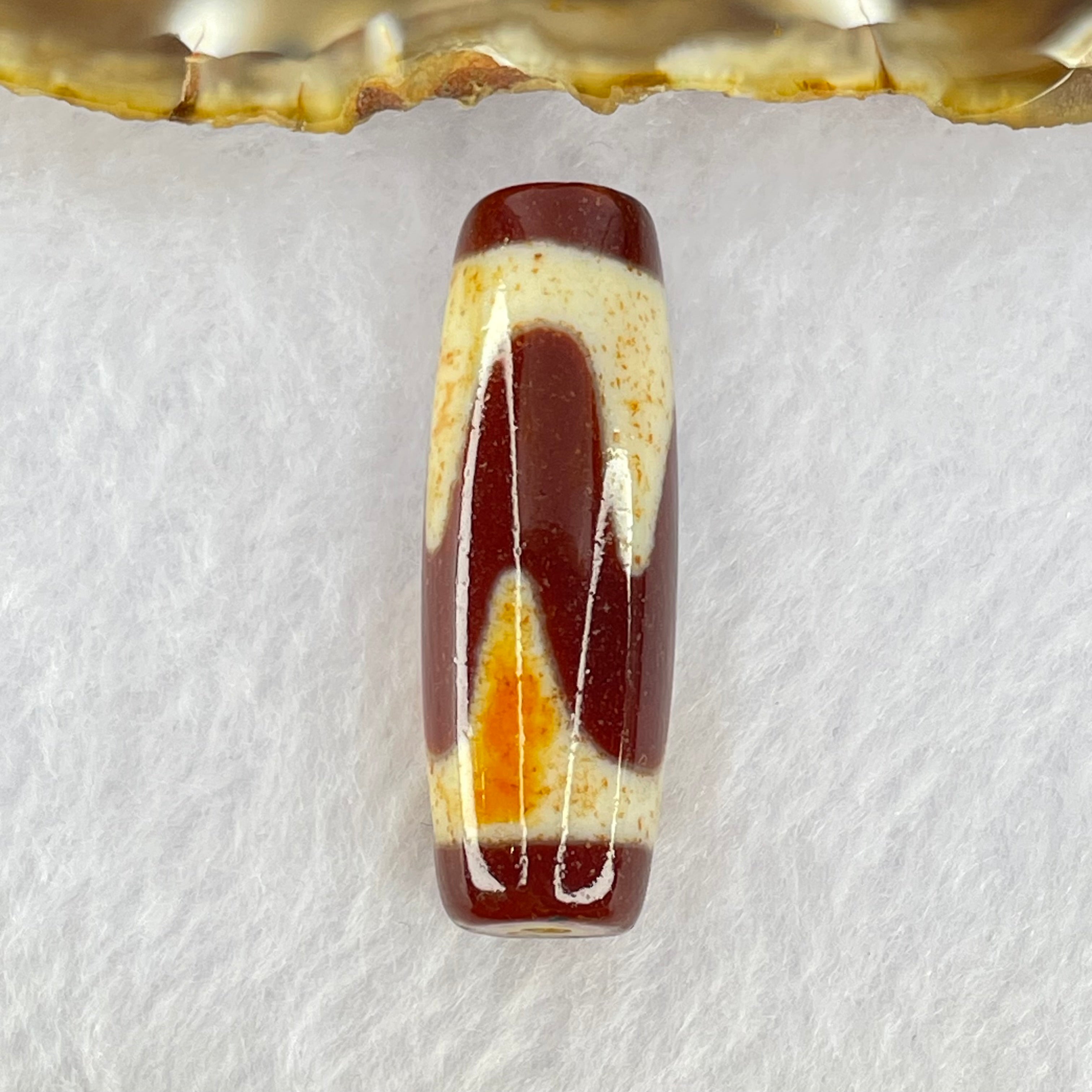 天然强力西藏老油性红黄白色玛瑙虎牙大罗天珠天师（天珠）虎牙天珠