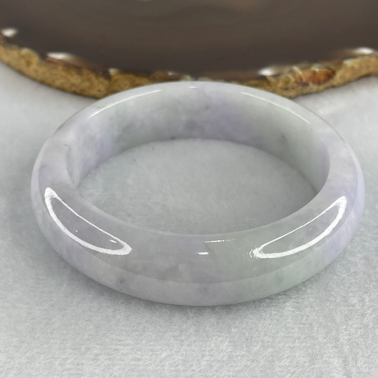 Certified Natural Type A Light Lavender with Green Patches Jadeite Bangle 78..913g Internal Diameter 57.4mm 15.7 by 9.1mm (Close to Perfect) - Huangs Jadeite and Jewelry Pte Ltd